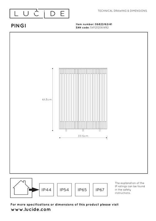 Lucide PINGI - Oplaadbare Vloerlamp Binnen/Buiten - Accu/Batterij - Ø 33,5 cm - LED 3 StepDim - 1x3W 3000K - IP44 - Taupe - technisch
